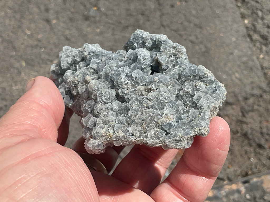 164g Teal Sugar Cubic Fluorite on Druzy Chalcedony Specimen 4A
