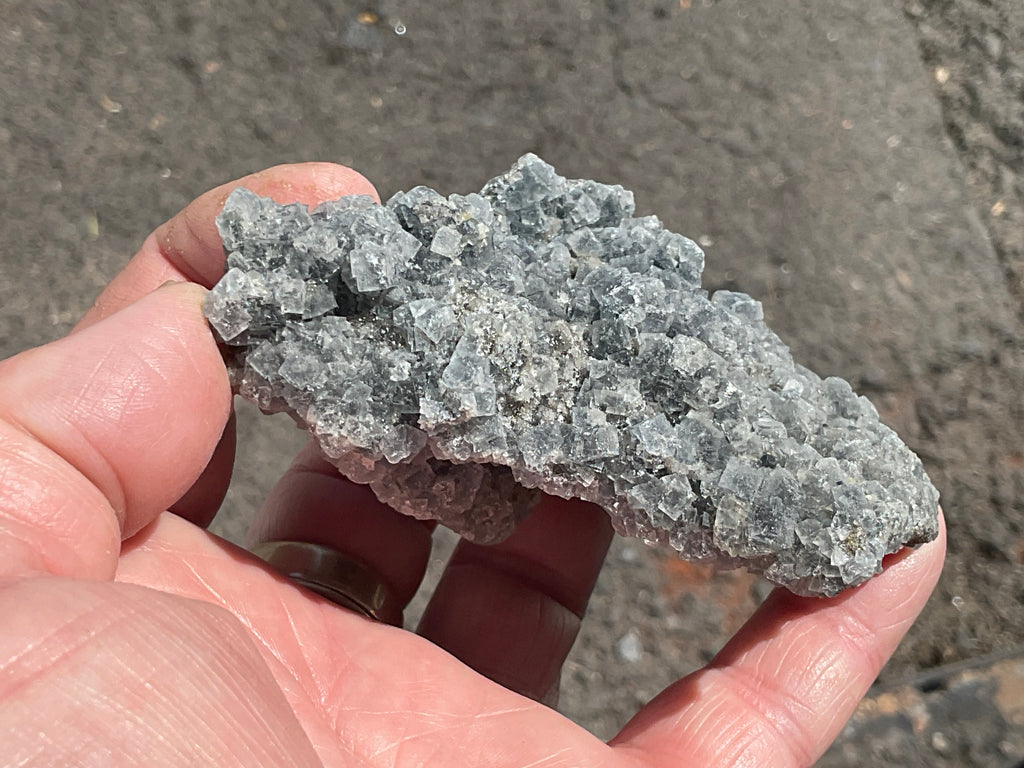 164g Teal Sugar Cubic Fluorite on Druzy Chalcedony Specimen 4A