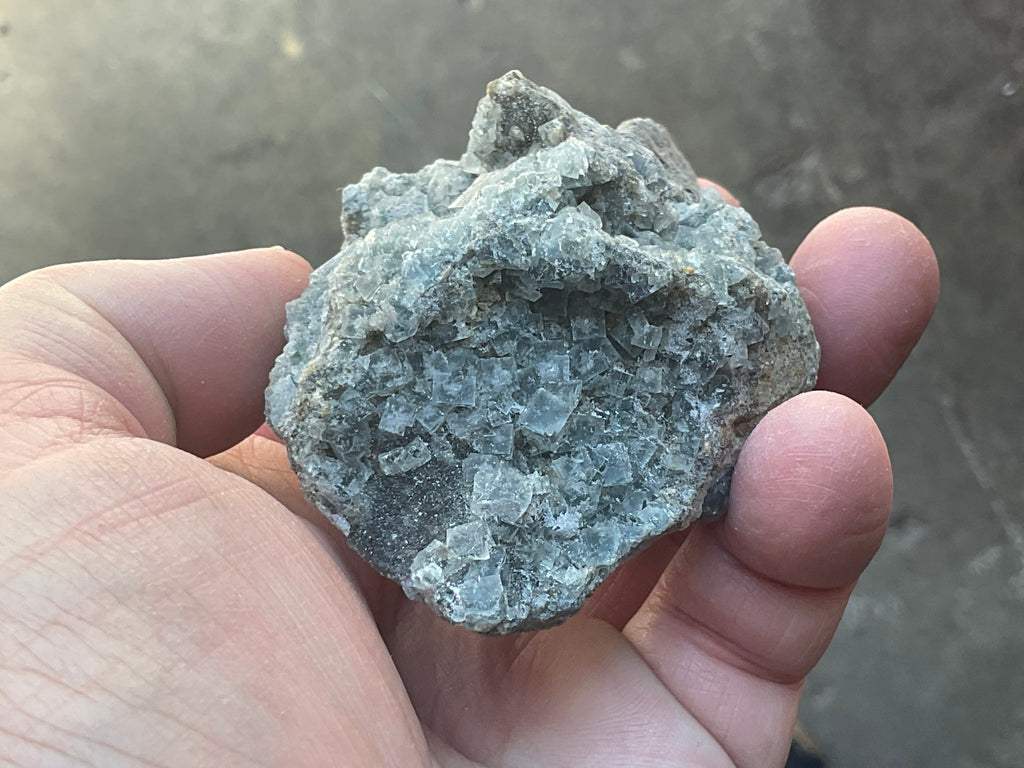 200g Teal Sugar Cubic Fluorite on Druzy Chalcedony Specimen 4C from Fujian, China
