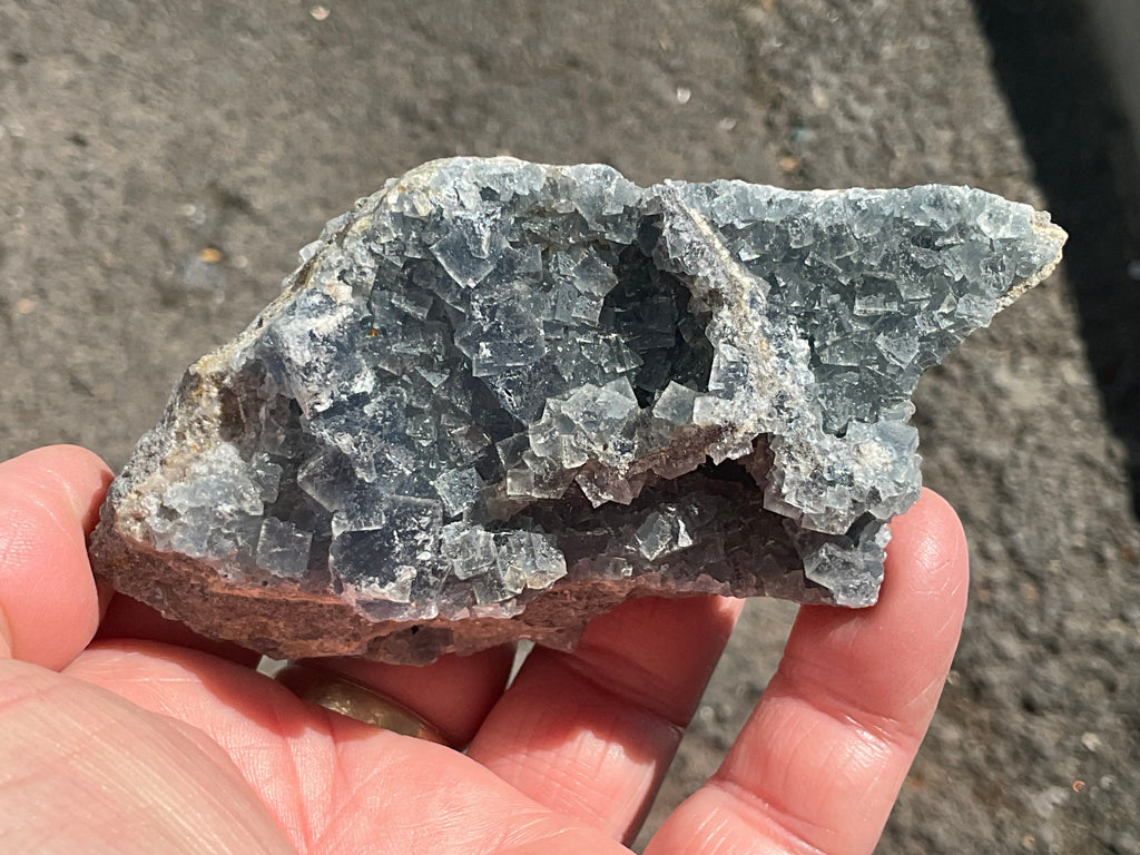 200g Teal Sugar Cubic Fluorite on Druzy Chalcedony Specimen 4C from Fujian, China