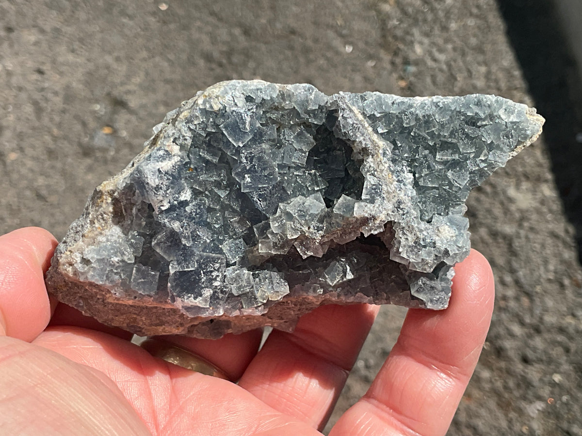 200g Teal Sugar Cubic Fluorite on Druzy Chalcedony Specimen 4C from Fujian, China