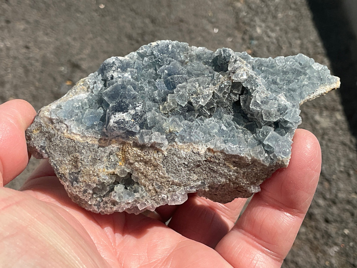 200g Teal Sugar Cubic Fluorite on Druzy Chalcedony Specimen 4C from Fujian, China