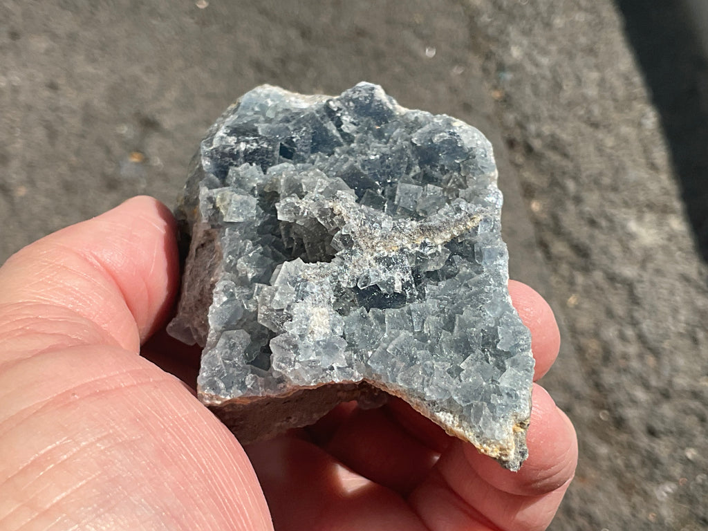200g Teal Sugar Cubic Fluorite on Druzy Chalcedony Specimen 4C from Fujian, China