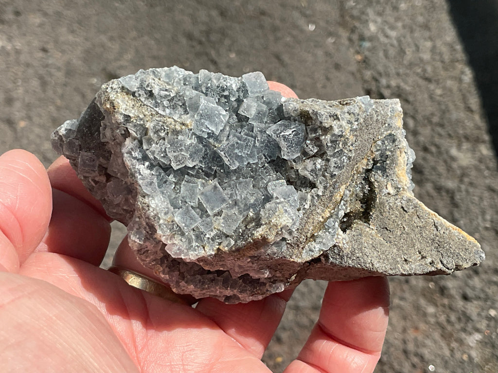 200g Teal Sugar Cubic Fluorite on Druzy Chalcedony Specimen 4C from Fujian, China