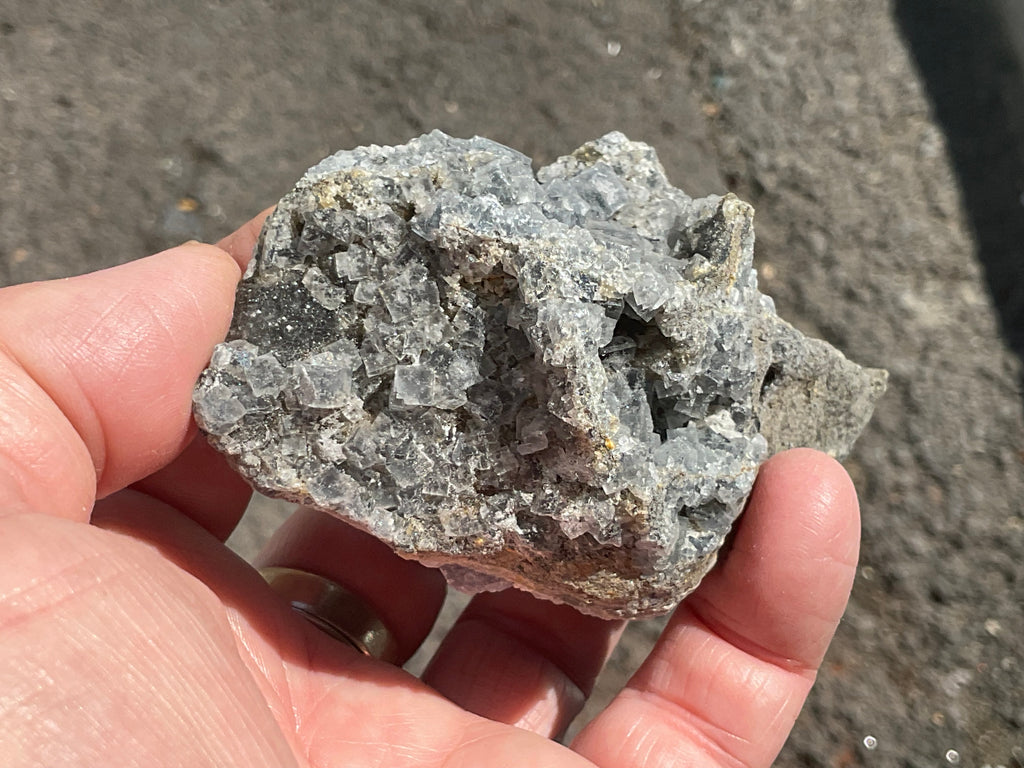 200g Teal Sugar Cubic Fluorite on Druzy Chalcedony Specimen 4C from Fujian, China