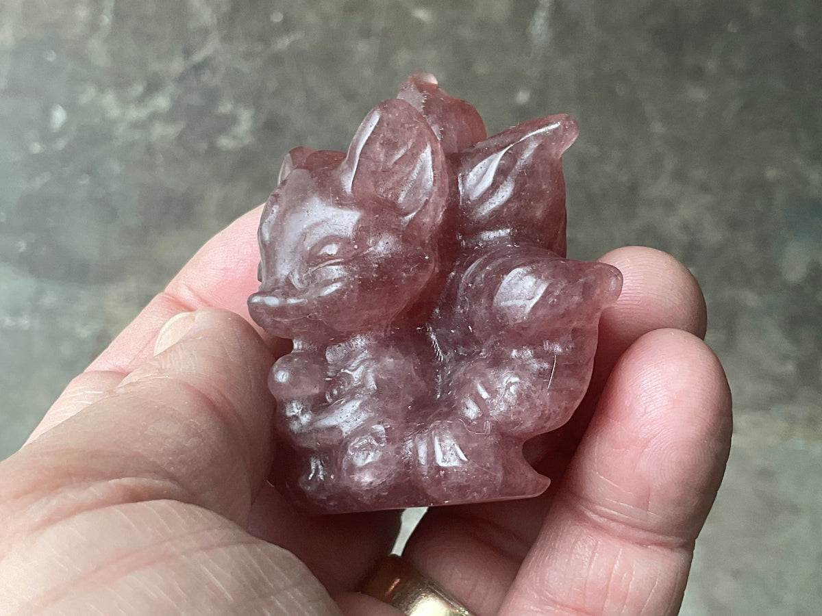 110g Strawberry Quartz Nine Tailed Fox Carving