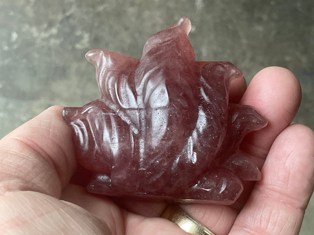 110g Strawberry Quartz Nine Tailed Fox Carving
