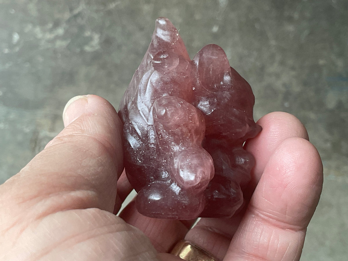 110g Strawberry Quartz Nine Tailed Fox Carving