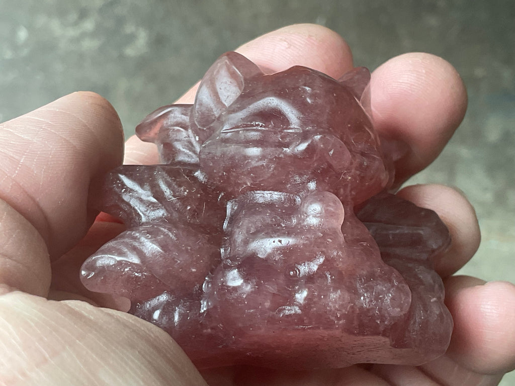 110g Strawberry Quartz Nine Tailed Fox Carving