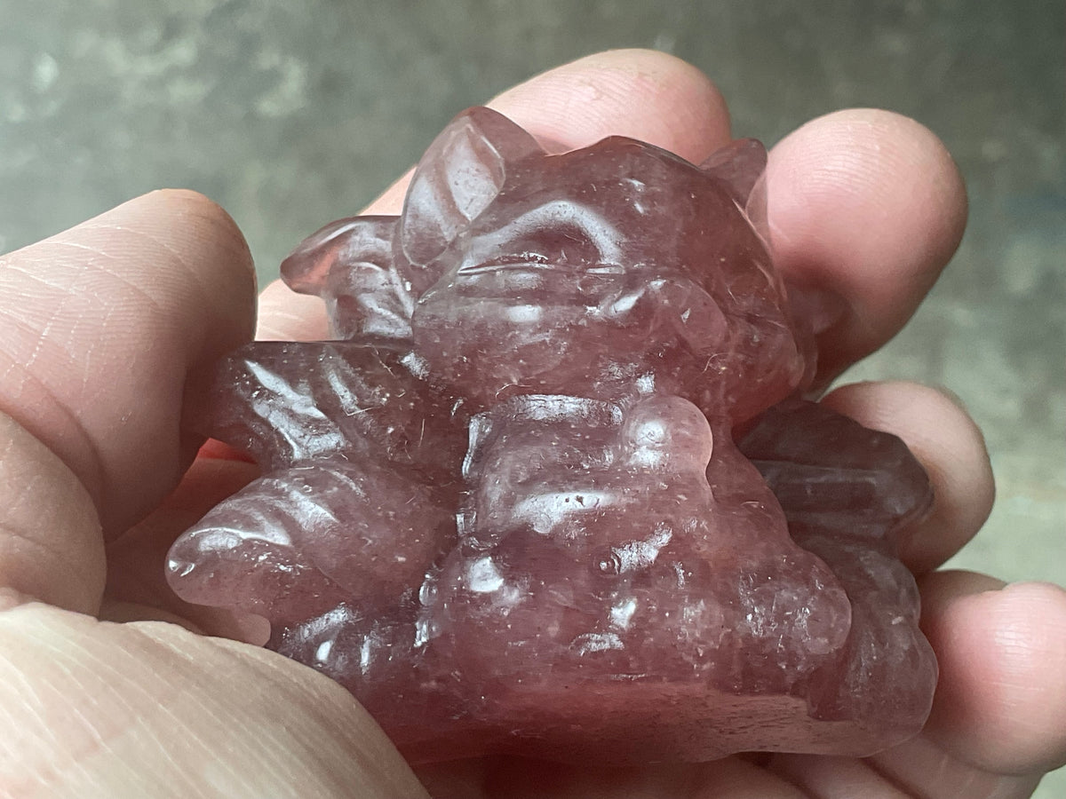 110g Strawberry Quartz Nine Tailed Fox Carving