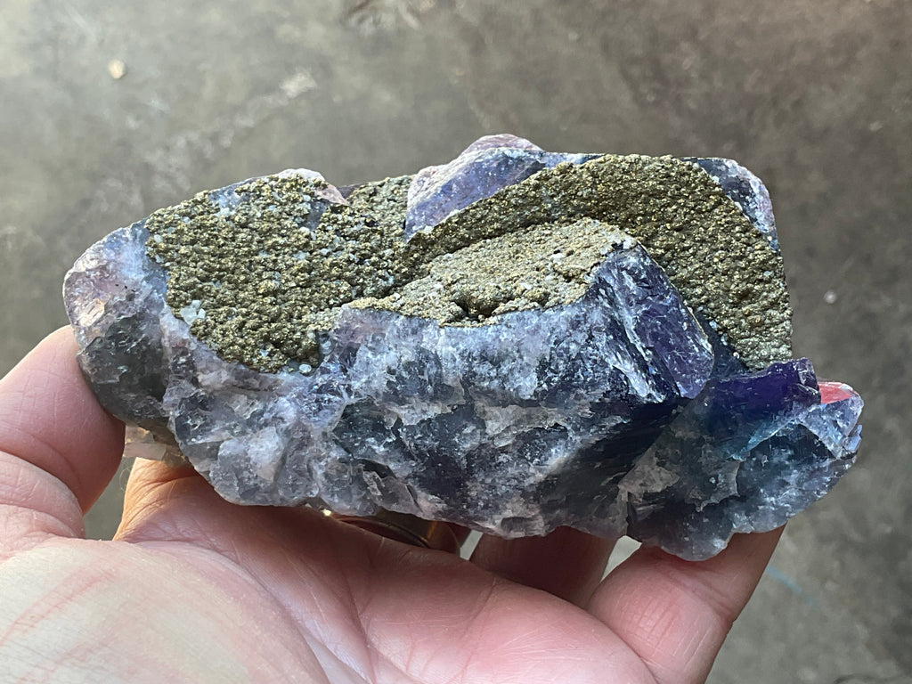 540g Chalcopyrite coated Purple Cubic Fluorite Specimen 3A from Hunan, China