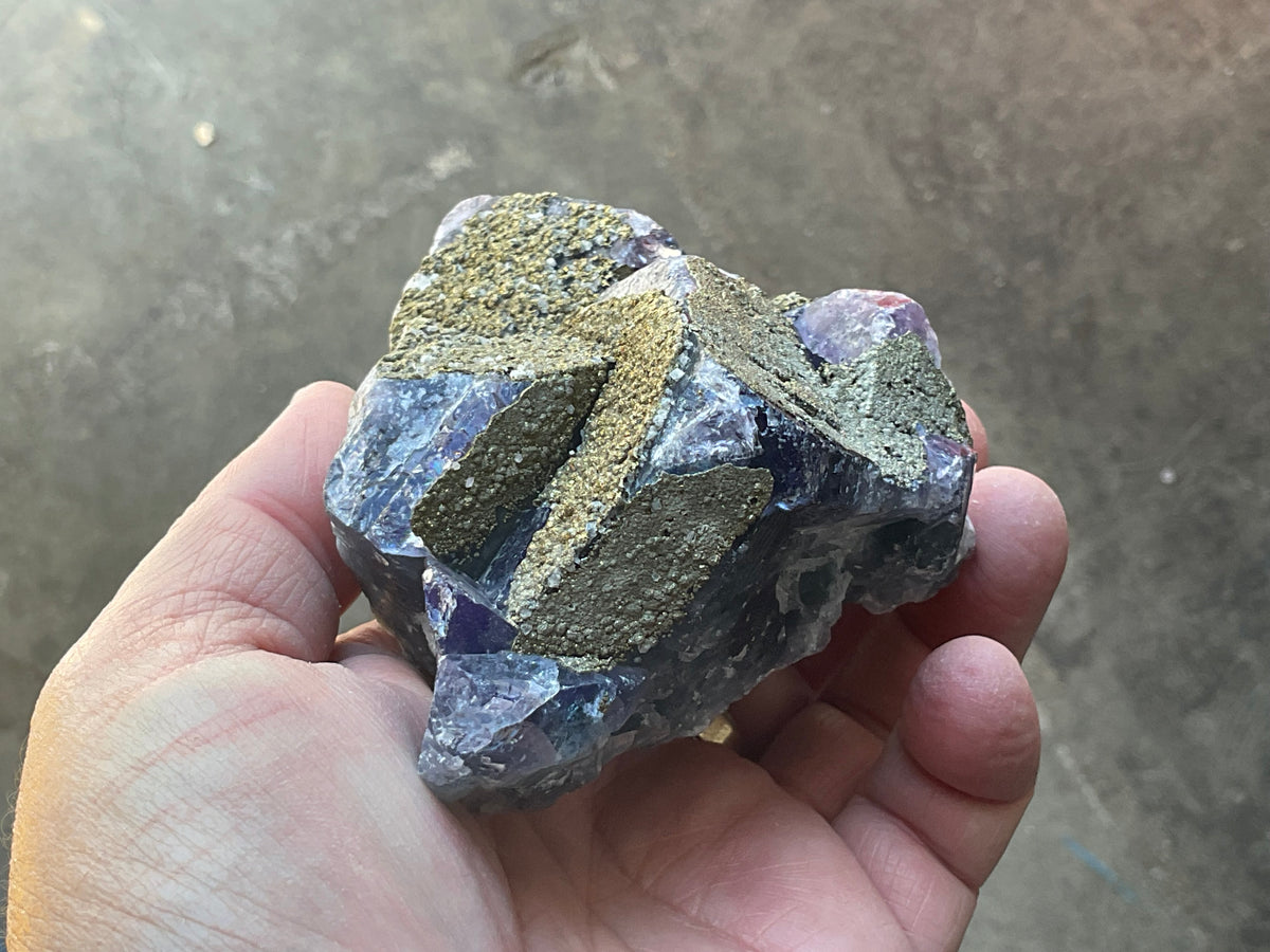 540g Chalcopyrite coated Purple Cubic Fluorite Specimen 3A from Hunan, China