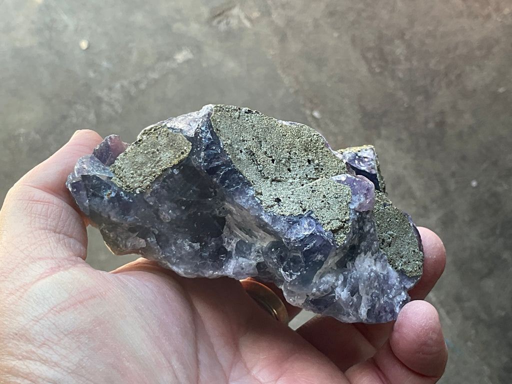540g Chalcopyrite coated Purple Cubic Fluorite Specimen 3A from Hunan, China