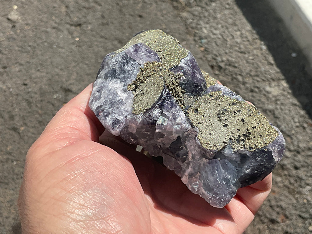 540g Chalcopyrite coated Purple Cubic Fluorite Specimen 3A from Hunan, China