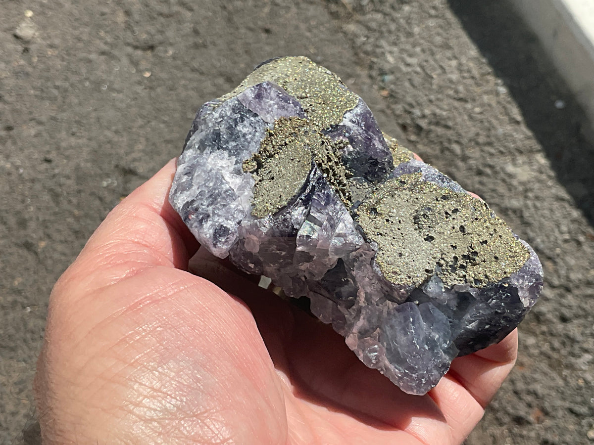 540g Chalcopyrite coated Purple Cubic Fluorite Specimen 3A from Hunan, China