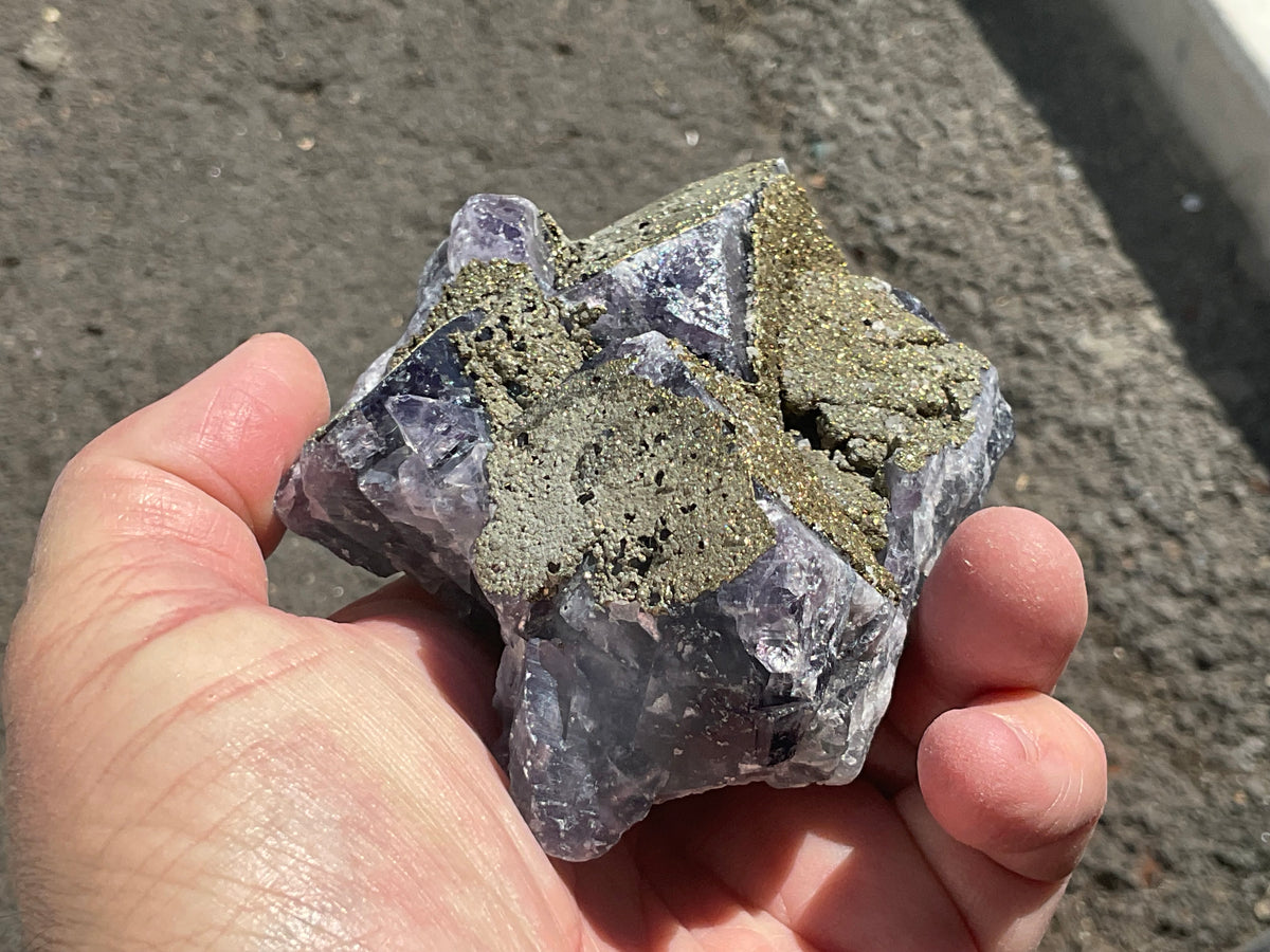540g Chalcopyrite coated Purple Cubic Fluorite Specimen 3A from Hunan, China