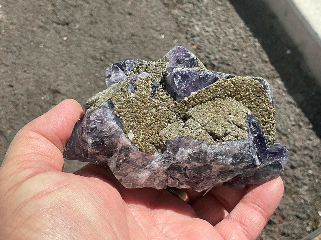 540g Chalcopyrite coated Purple Cubic Fluorite Specimen 3A from Hunan, China