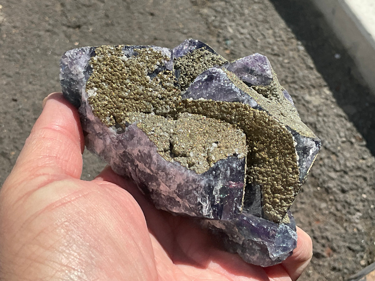 540g Chalcopyrite coated Purple Cubic Fluorite Specimen 3A from Hunan, China