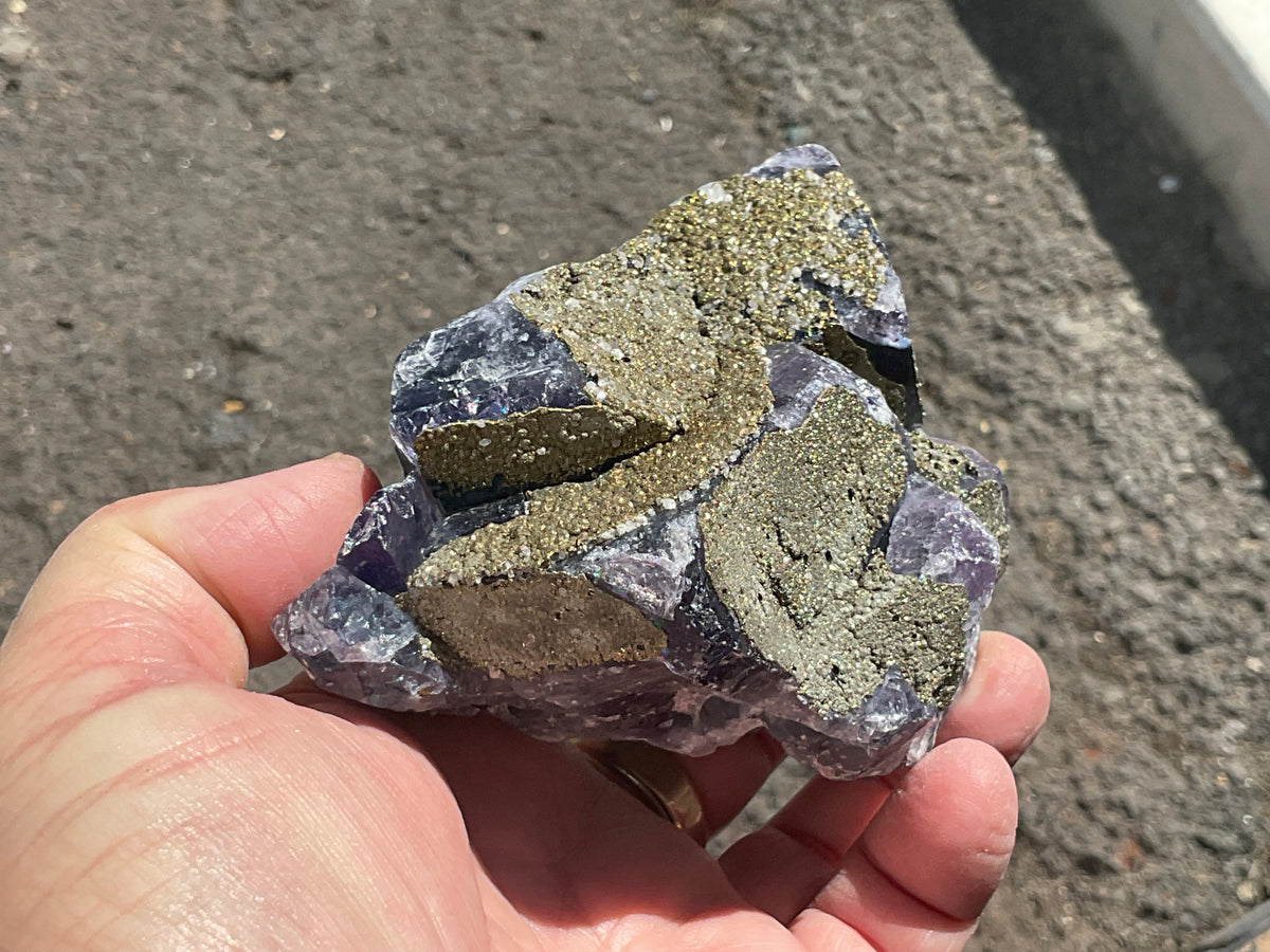 540g Chalcopyrite coated Purple Cubic Fluorite Specimen 3A from Hunan, China
