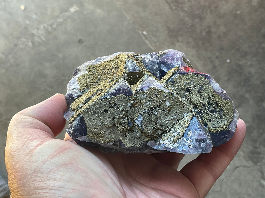 716g Chalcopyrite coated Purple Cubic Fluorite Specimen 3B from Hunan, China
