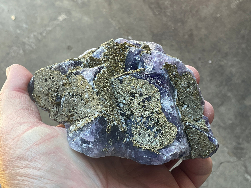 716g Chalcopyrite coated Purple Cubic Fluorite Specimen 3B from Hunan, China