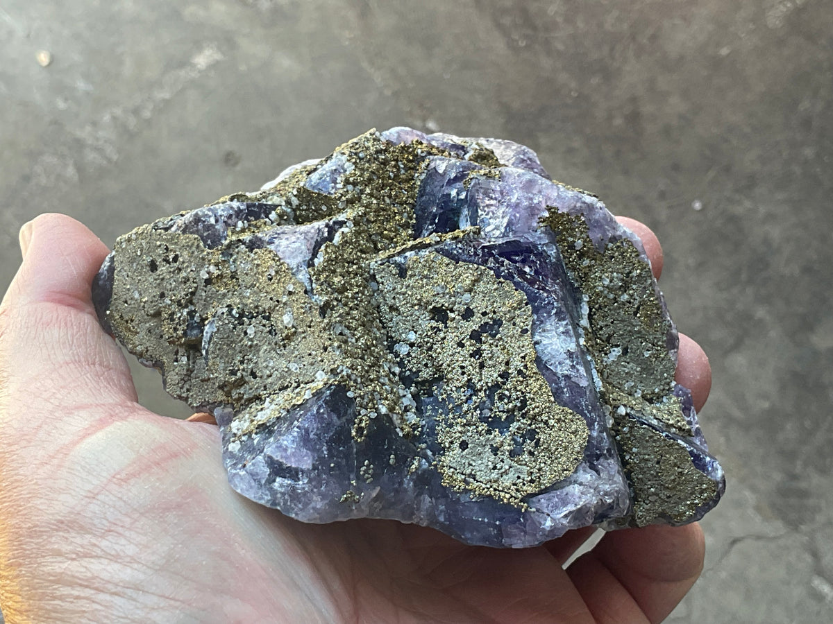716g Chalcopyrite coated Purple Cubic Fluorite Specimen 3B from Hunan, China