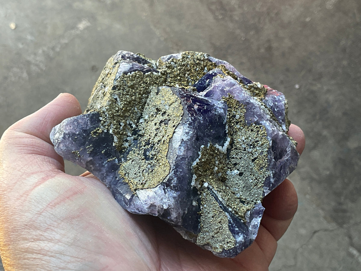 716g Chalcopyrite coated Purple Cubic Fluorite Specimen 3B from Hunan, China