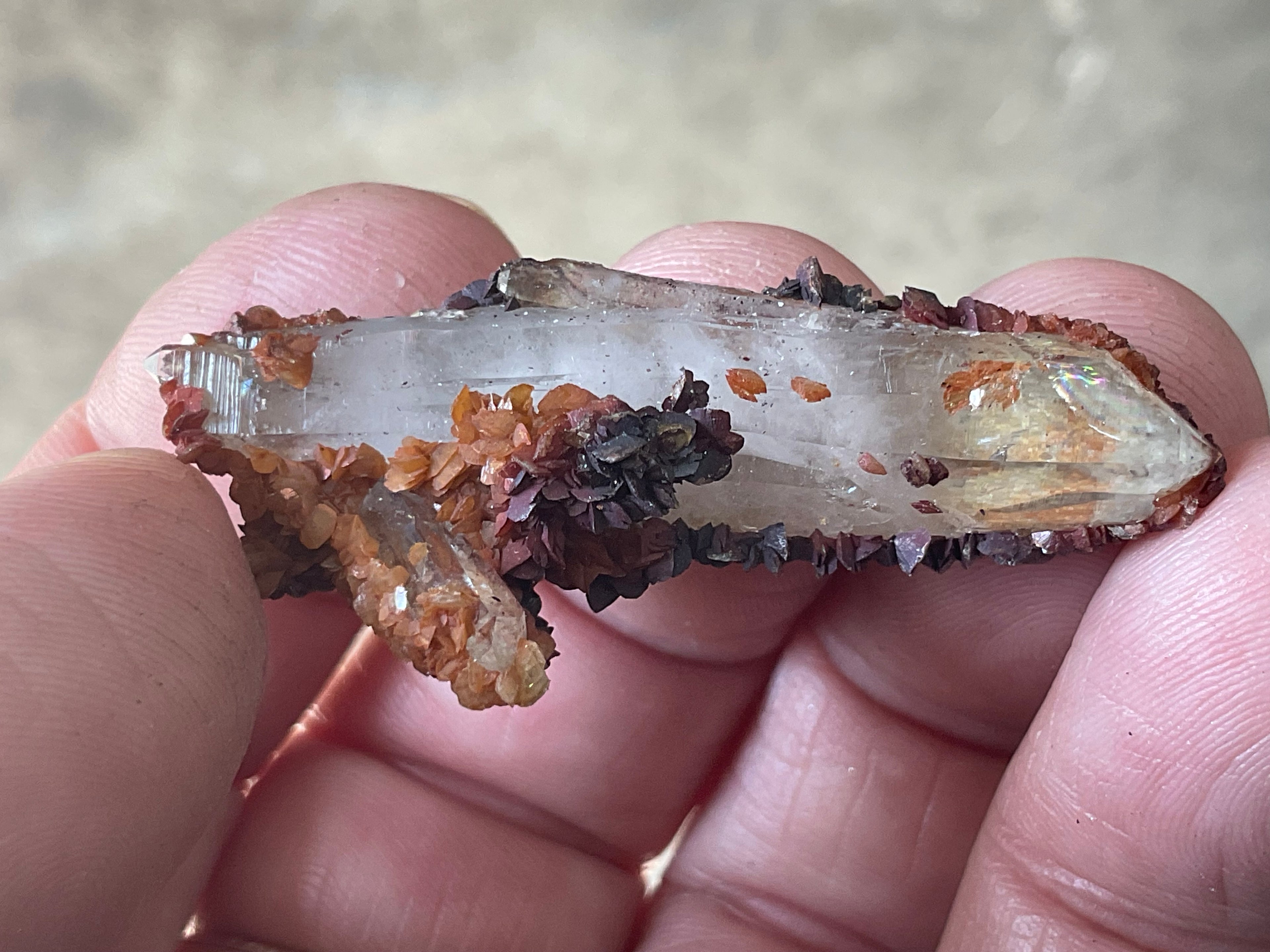 10g Double Terminated Self Healer Rose Hematite Coated Quartz Specimen
