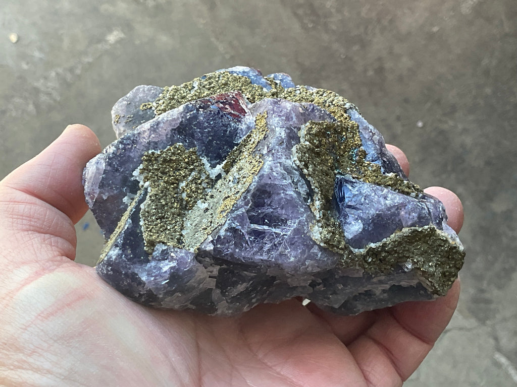 716g Chalcopyrite coated Purple Cubic Fluorite Specimen 3B from Hunan, China