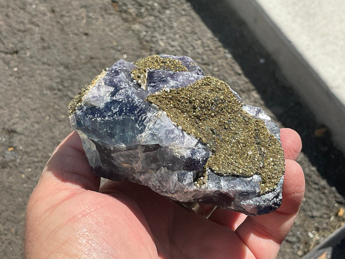 716g Chalcopyrite coated Purple Cubic Fluorite Specimen 3B from Hunan, China