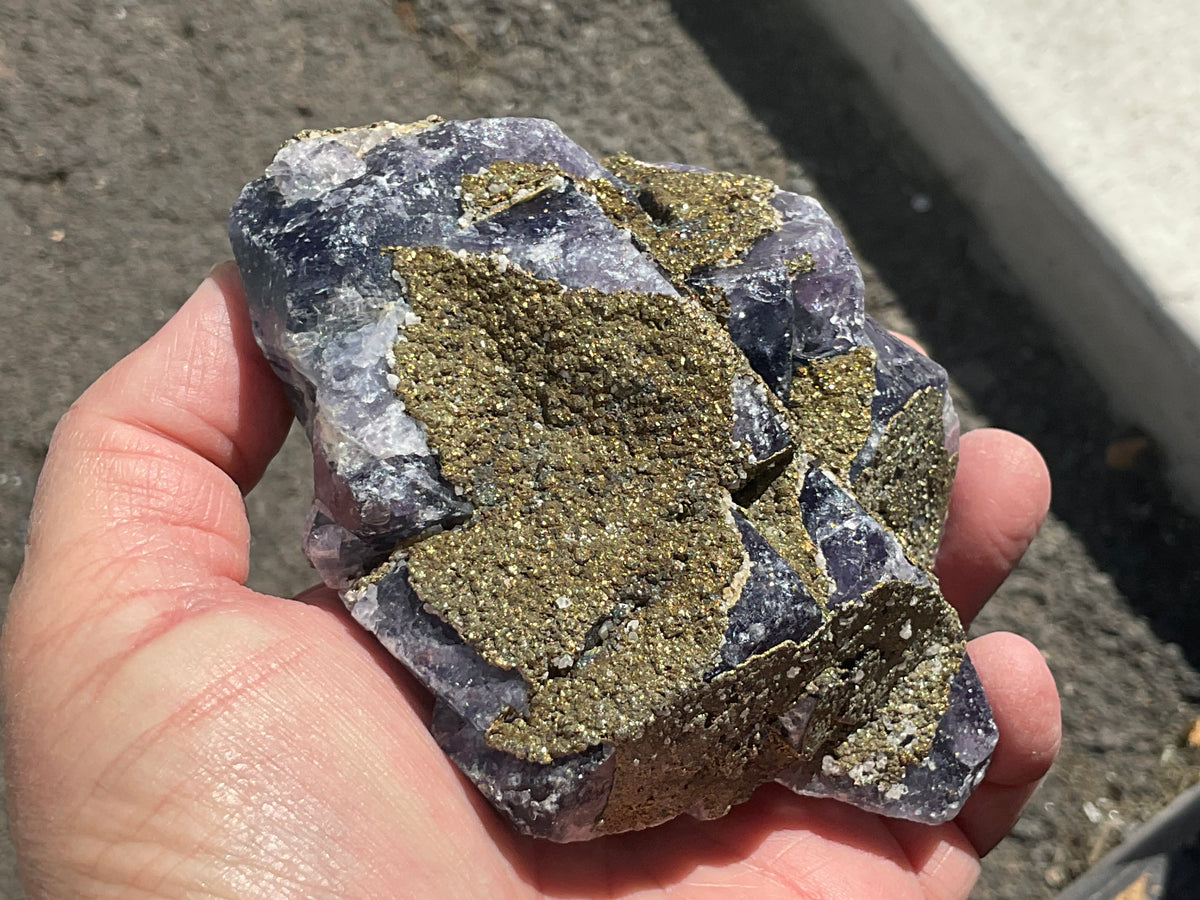716g Chalcopyrite coated Purple Cubic Fluorite Specimen 3B from Hunan, China