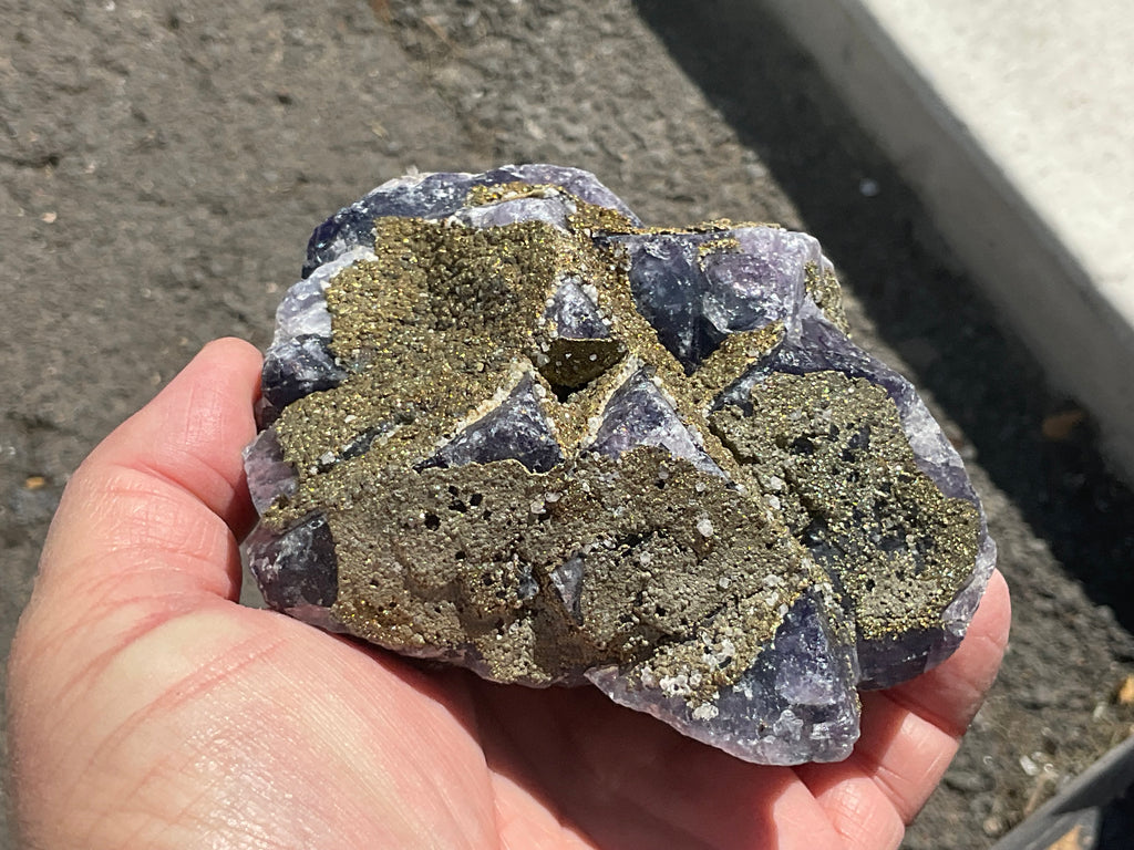 716g Chalcopyrite coated Purple Cubic Fluorite Specimen 3B from Hunan, China