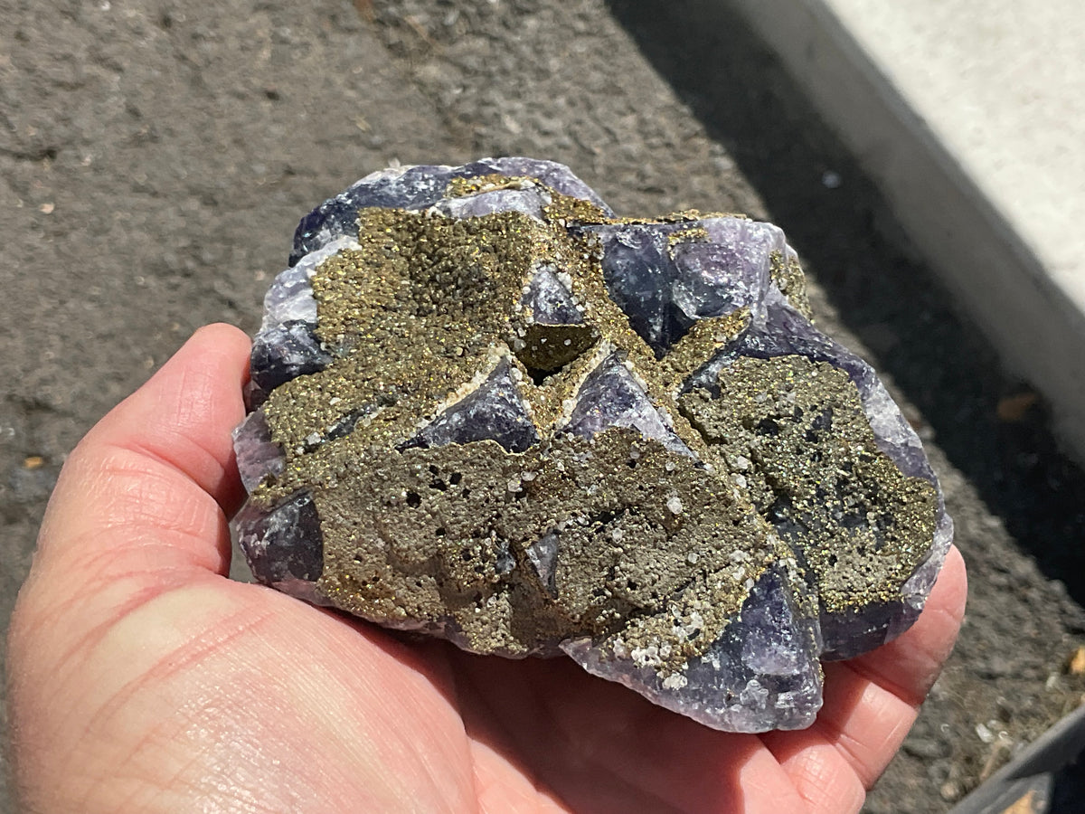 716g Chalcopyrite coated Purple Cubic Fluorite Specimen 3B from Hunan, China