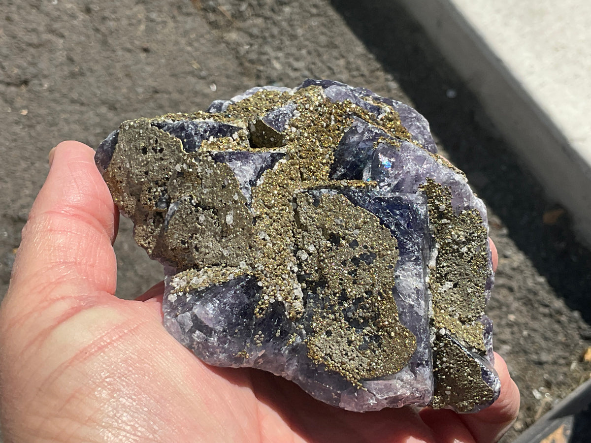 716g Chalcopyrite coated Purple Cubic Fluorite Specimen 3B from Hunan, China