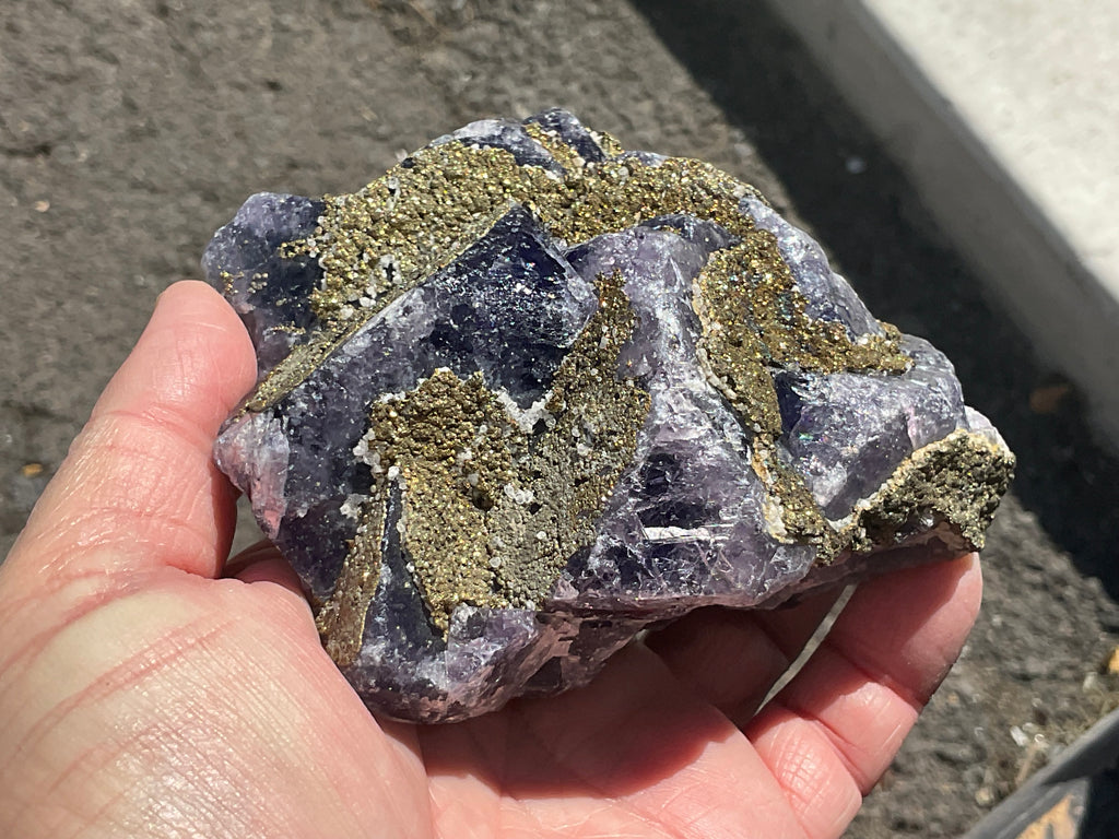 716g Chalcopyrite coated Purple Cubic Fluorite Specimen 3B from Hunan, China