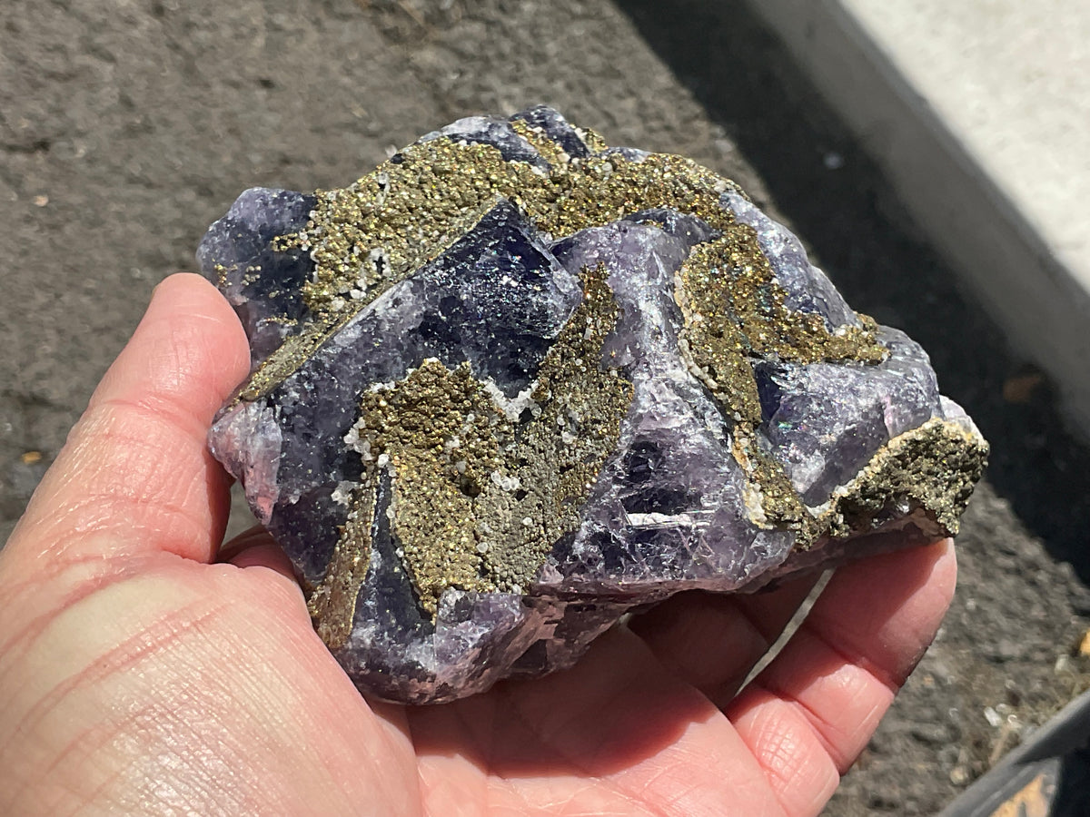 716g Chalcopyrite coated Purple Cubic Fluorite Specimen 3B from Hunan, China
