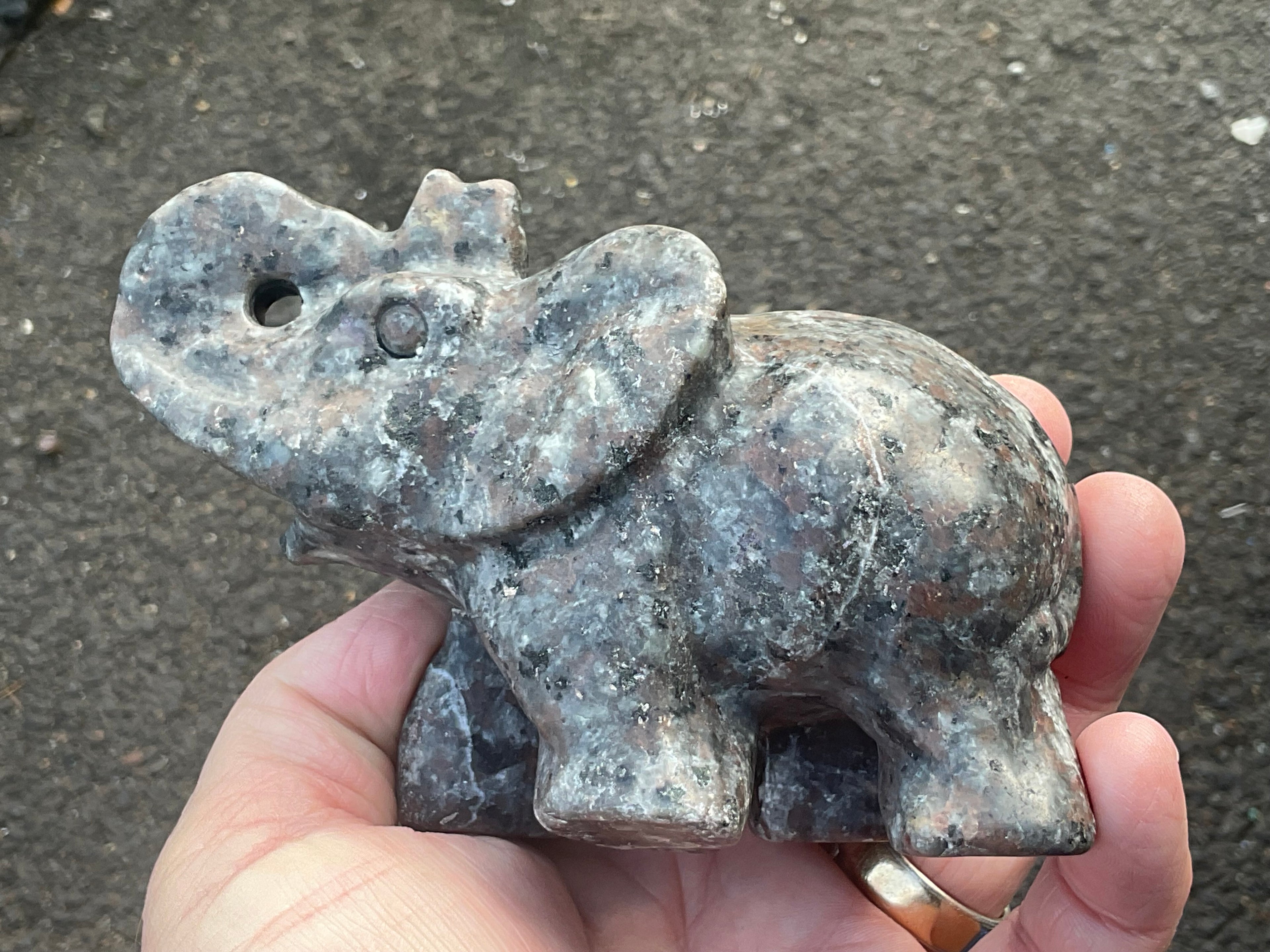 490g Syenite with Sodalite “Yooperlite” Large Carved Elephant A
