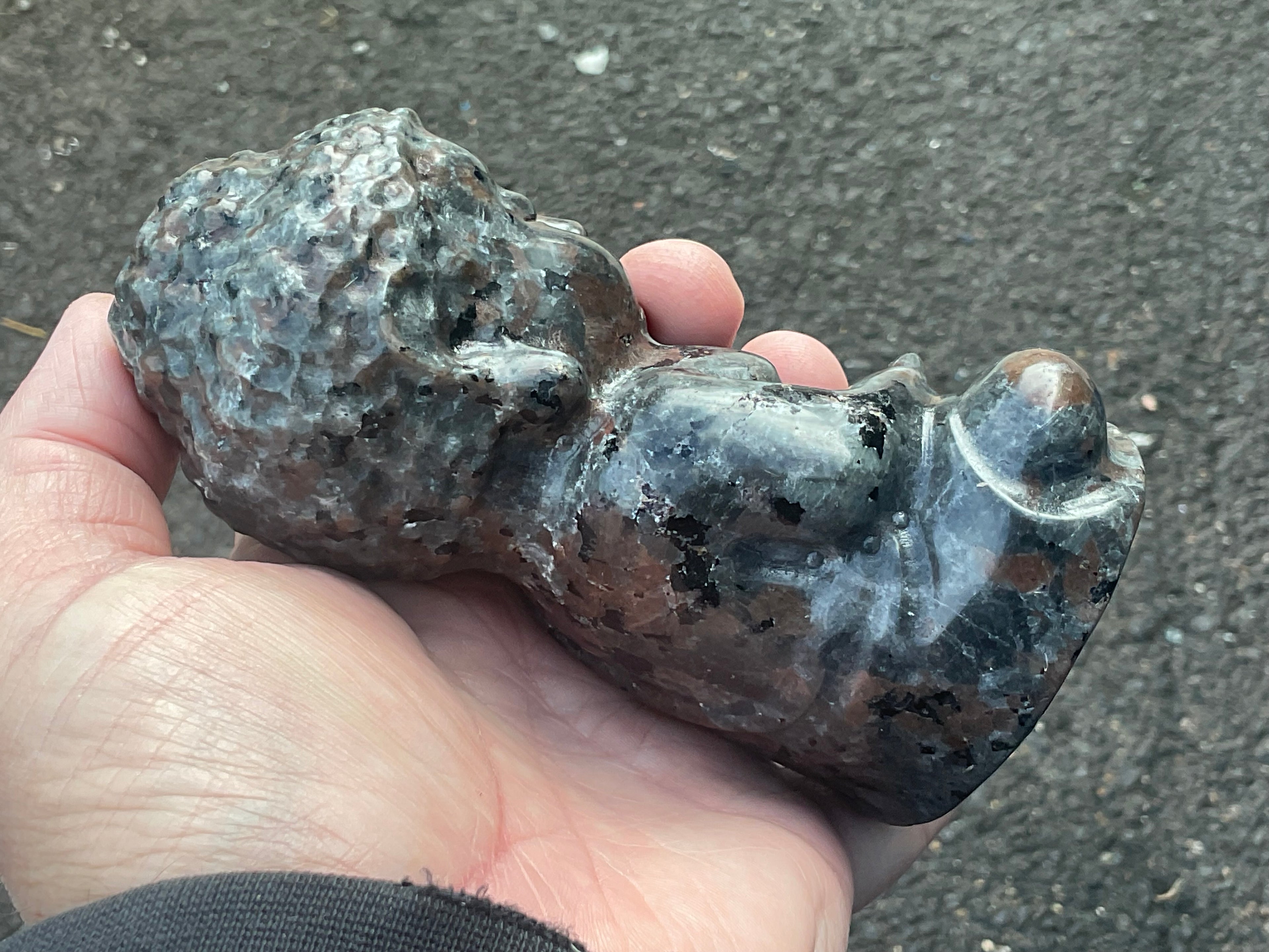 580g Syenite with Sodalite (Yooperlite) Buddha Carving A