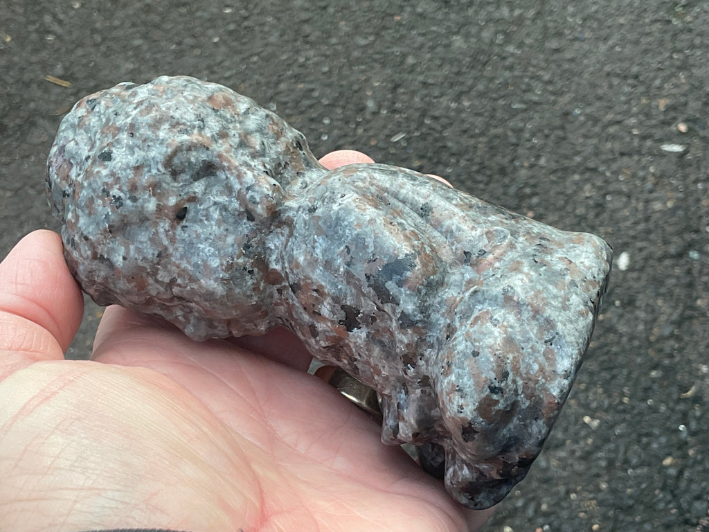 608g Syenite with Sodalite (Yooperlite) Buddha Carving B