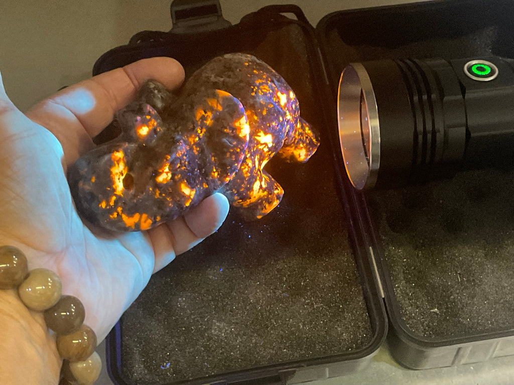 518g Syenite with Sodalite ‘Yooperlite’ Large Elephant Carving B