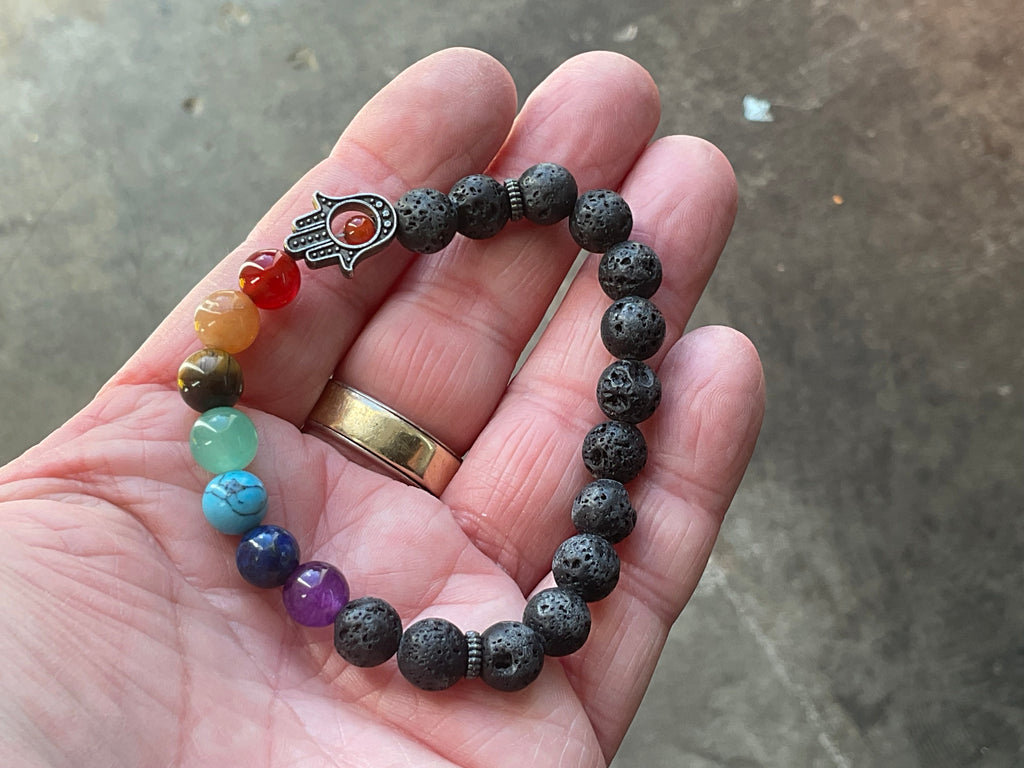 8mm Lava Stone and Chakra Bead Ahimsa Bracelet A