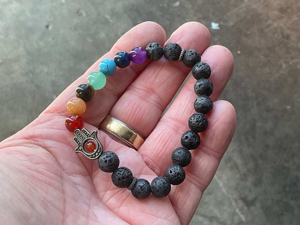 8mm Lava Stone and Chakra Bead Ahimsa Bracelet A
