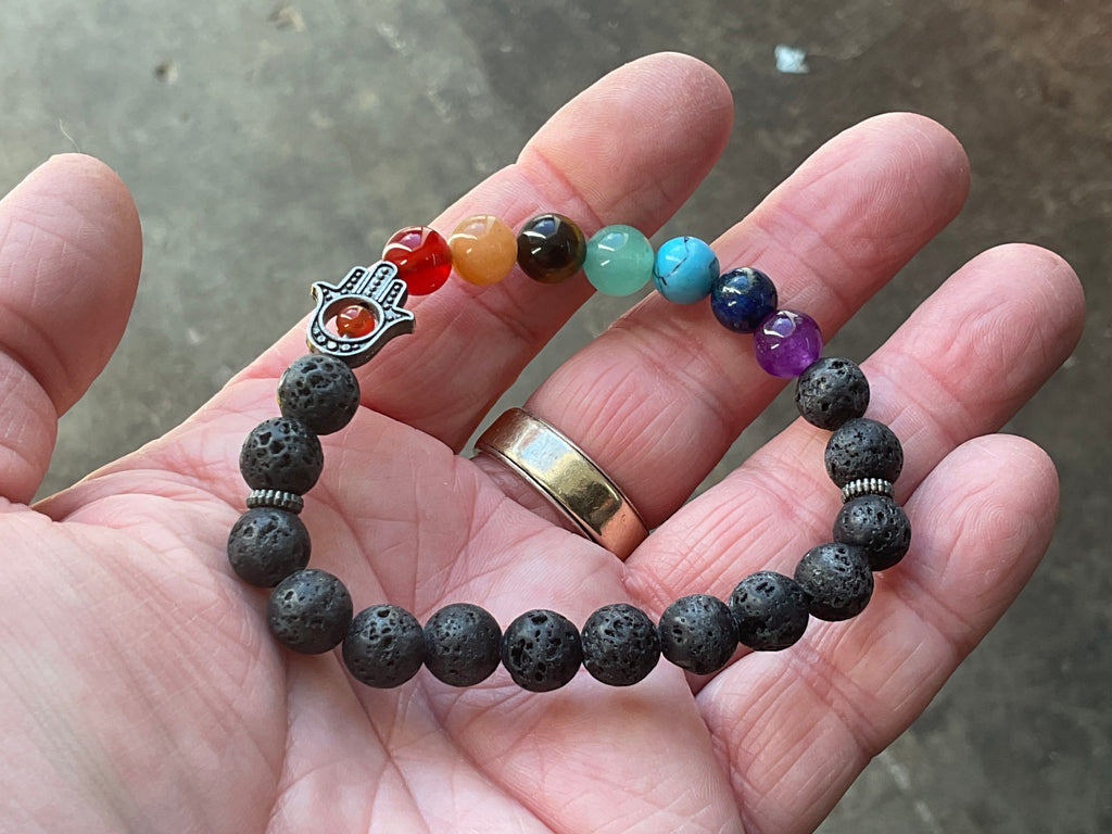 8mm Lava Stone and Chakra Bead Ahimsa Bracelet A