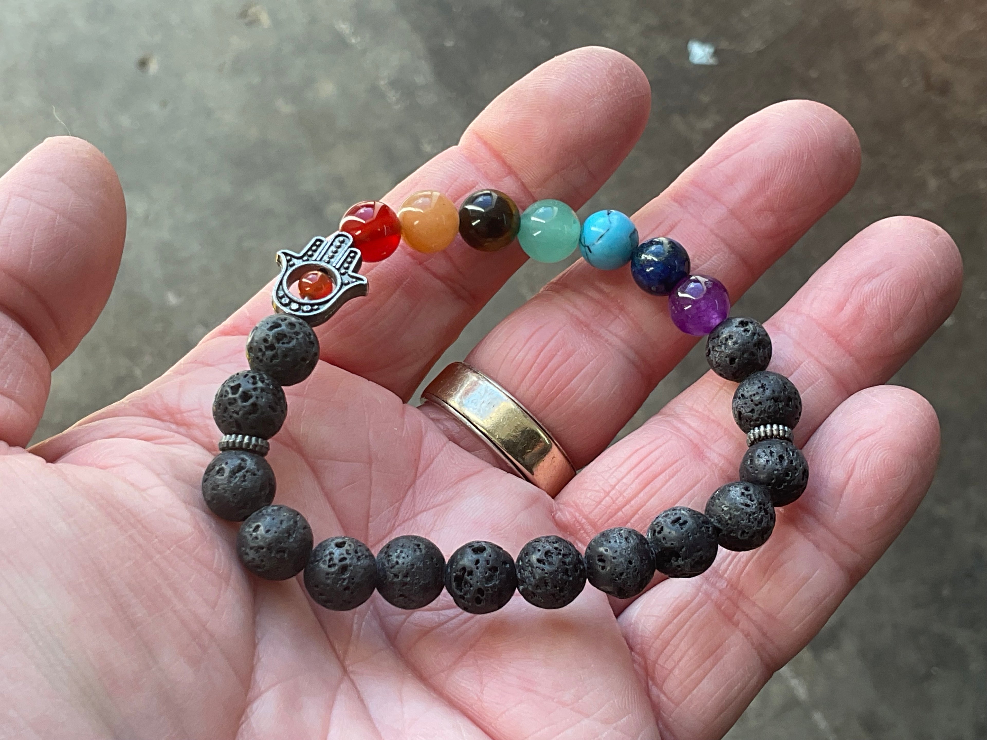 8mm Lava Stone and Chakra Bead Ahimsa Bracelet A
