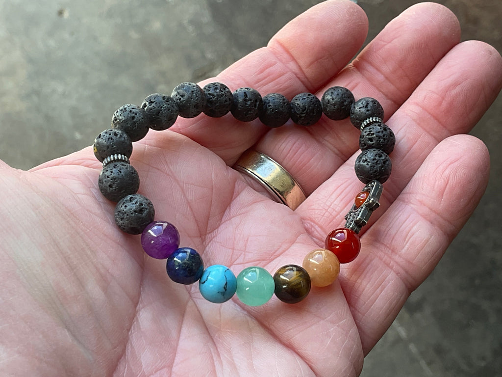 8mm Lava Stone and Chakra Bead Ahimsa Bracelet A