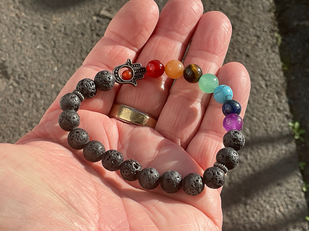 8mm Lava Stone and Chakra Bead Ahimsa Bracelet A