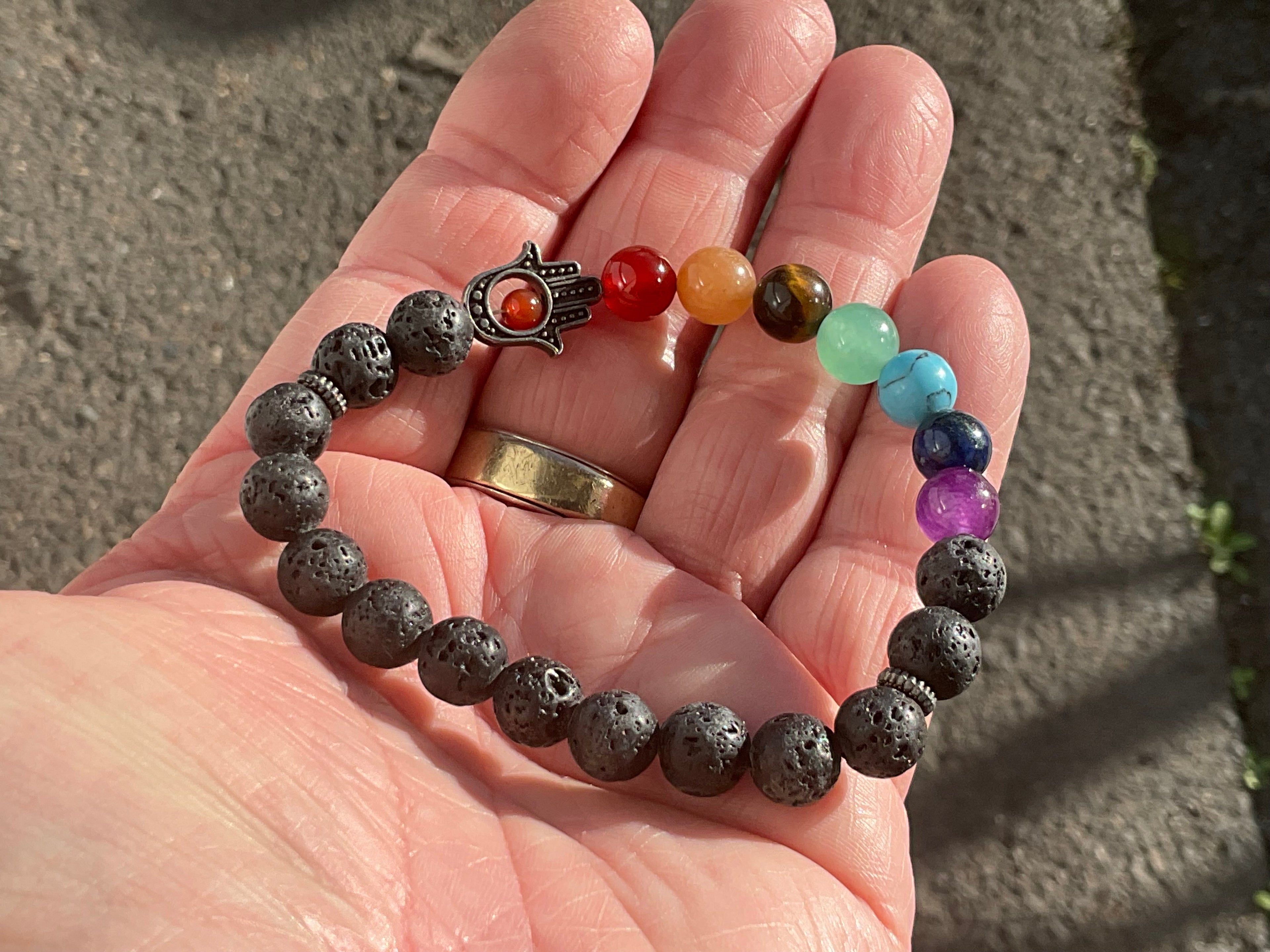 8mm Lava Stone and Chakra Bead Ahimsa Bracelet A