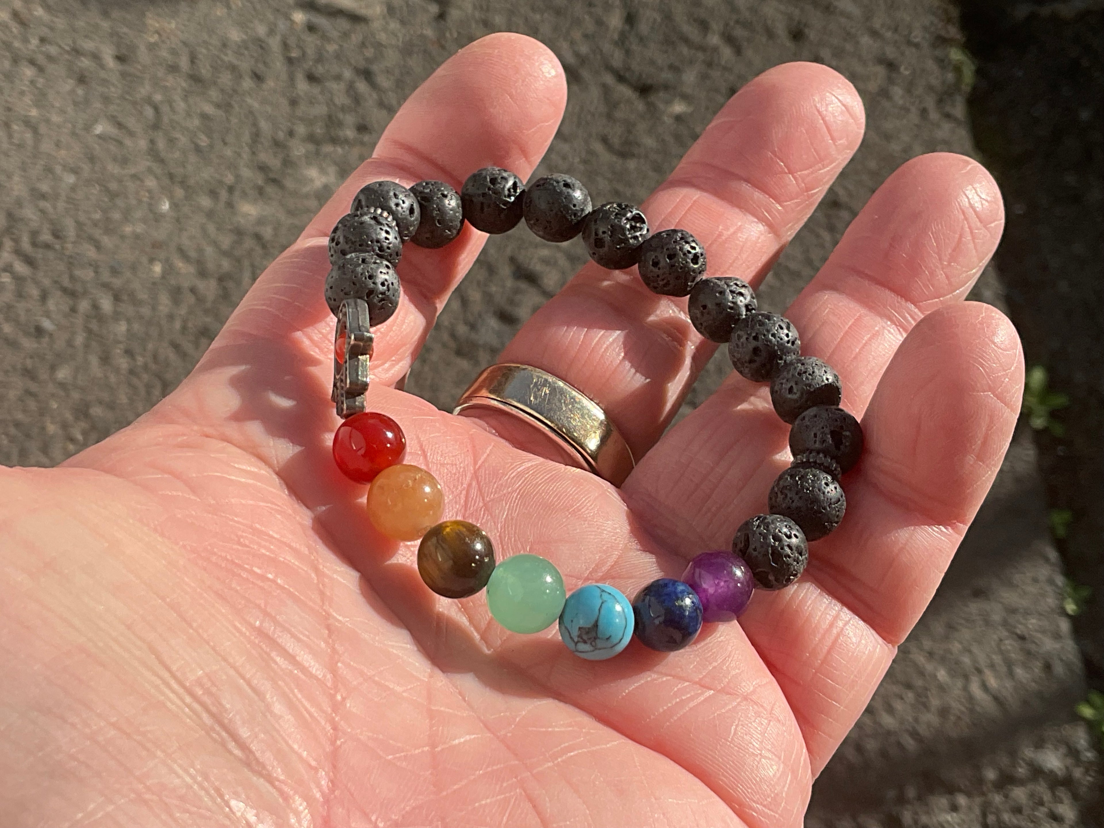 8mm Lava Stone and Chakra Bead Ahimsa Bracelet A