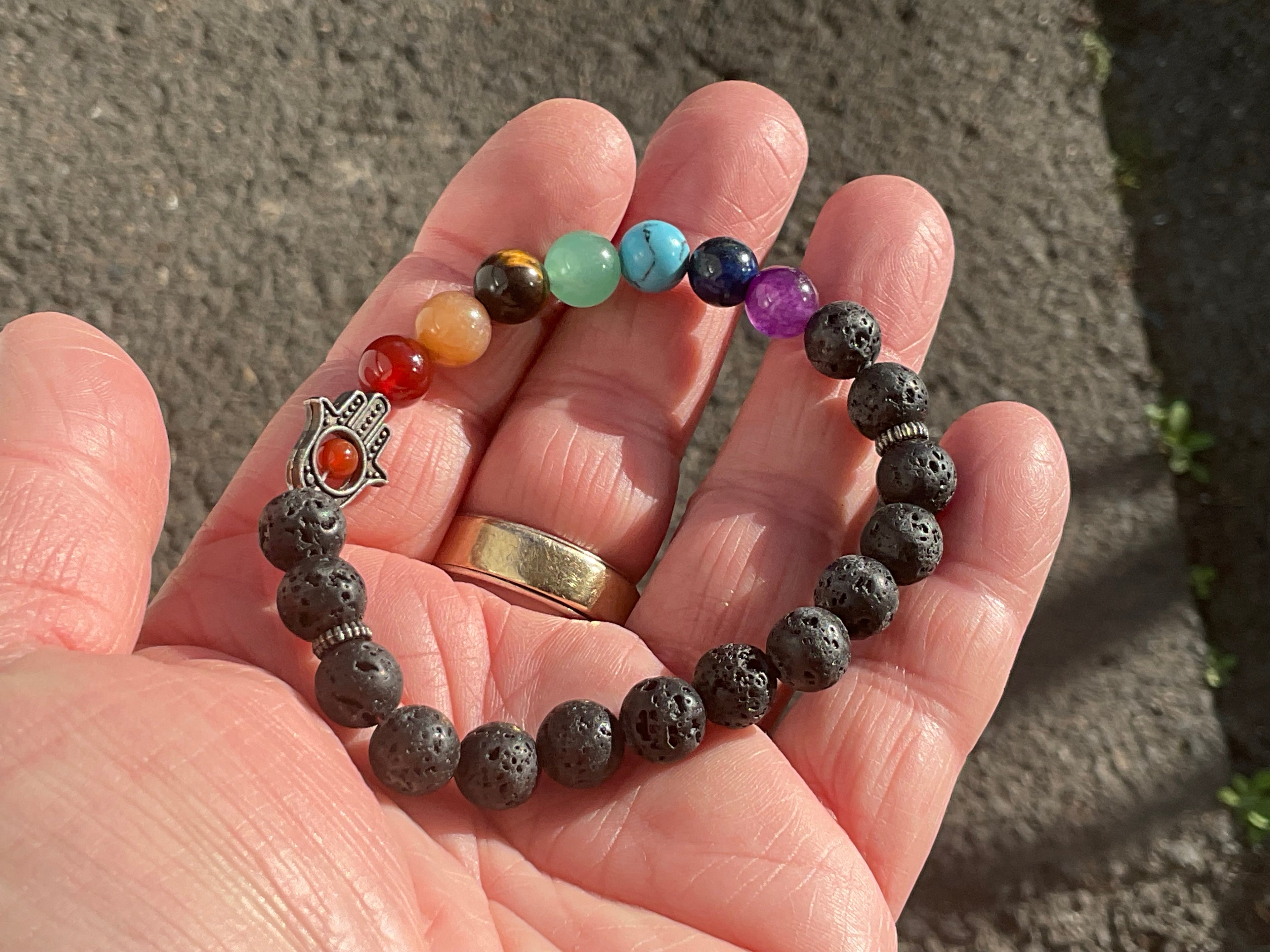 8mm Lava Stone and Chakra Bead Ahimsa Bracelet A