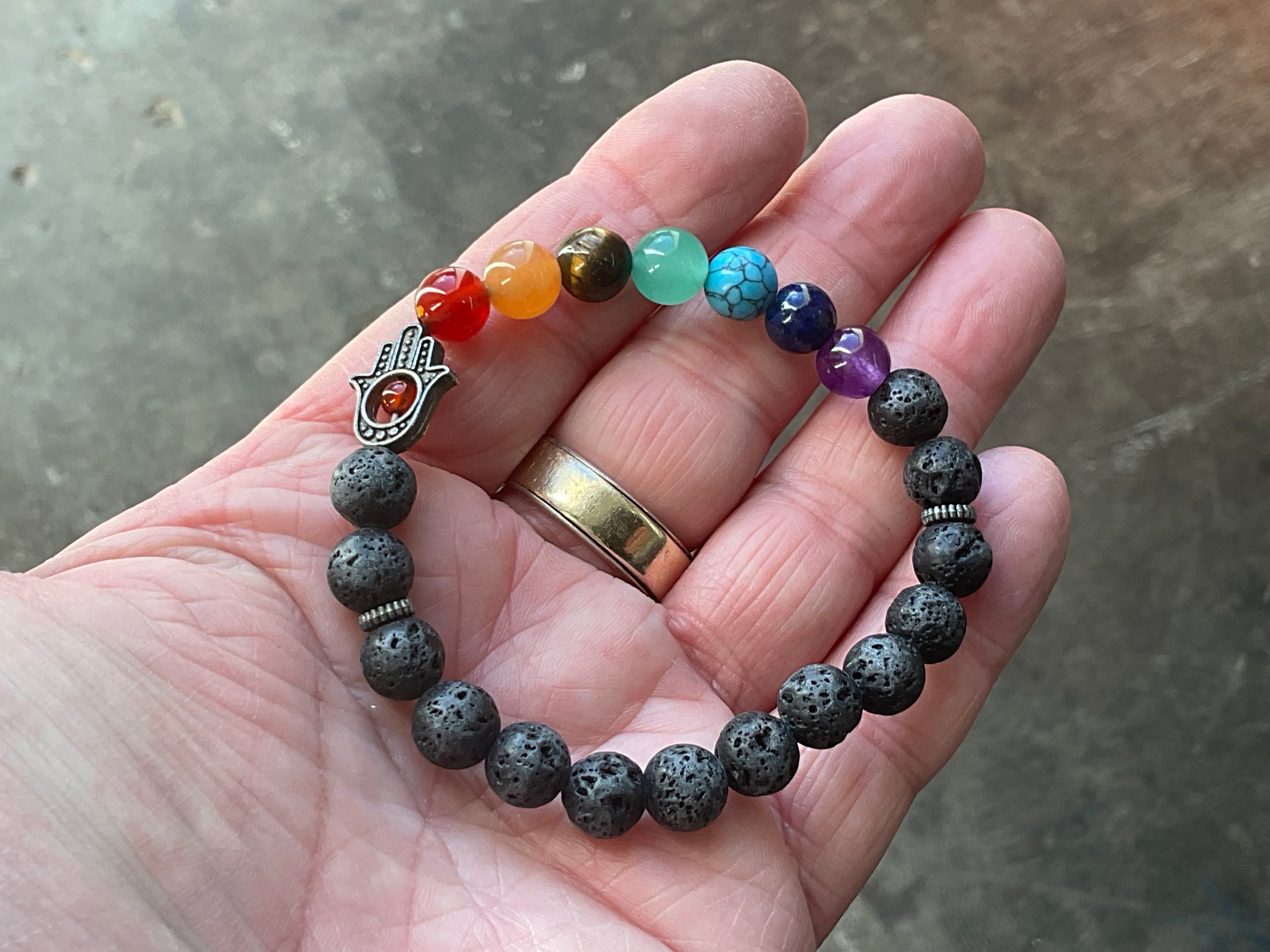 8mm Lava Stone and Chakra Bead Ahimsa Bracelet B